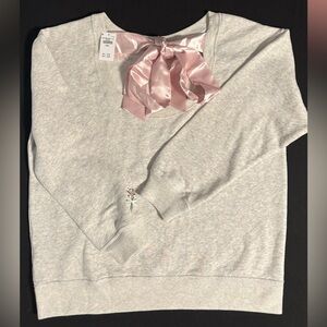 NWT Hollister Bow Sweatshirt Small Grey Coquette Open Back Pullover